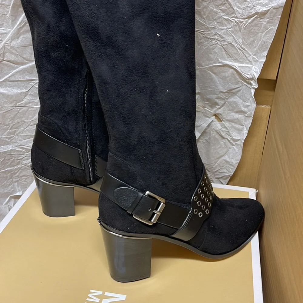 BNIB Michael Kors Boot Nadine Black Stretch suede 3”heeled size - Picture 5 of 11